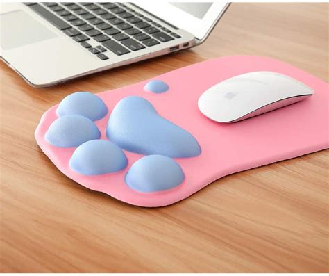 Computer Mousepad Wrist Support Rest – Unique Cute Cat Paw Ergonomic Mouse Pad Non Slip PU Base ...