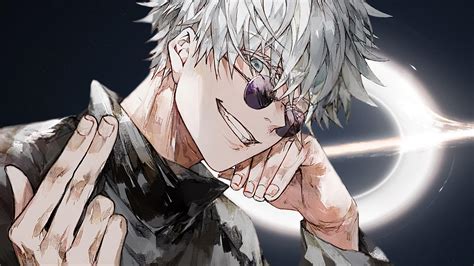 Jujutsu Kaisen, anime, 4K, blue eyes, white hair, anime boys, Gojo Satoru HD Wallpaper