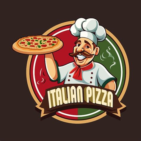 Premium Vector | Italian pizza logo with a chef holding a pizza