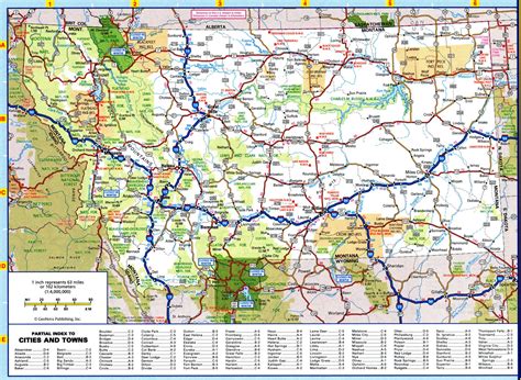 Montana map with rivers and lakes, parks and recreation area