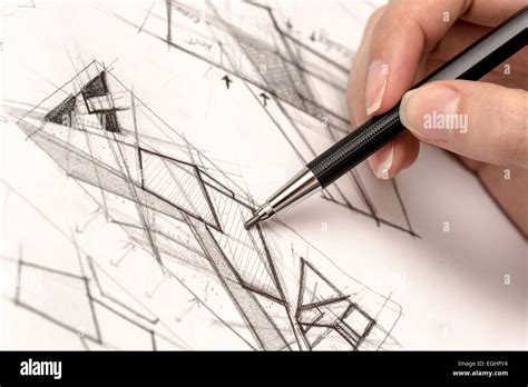 Architect Hand Drawing House Plan Sketch With Pencil Stock Photo - Alamy