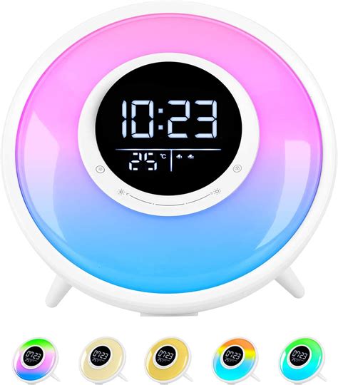 FiveHome All -in-One Wake Up Light Alarm Clock with FM Radio, Sleep Sound Machine,Sleep Timer,10 ...