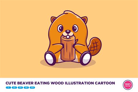 Cute Beaver Eating Wood Illustration – MasterBundles