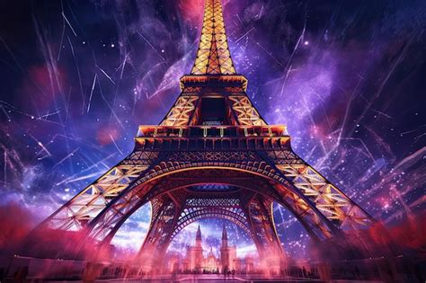 Premium AI Image | Eiffel tower at night with festive fireworks