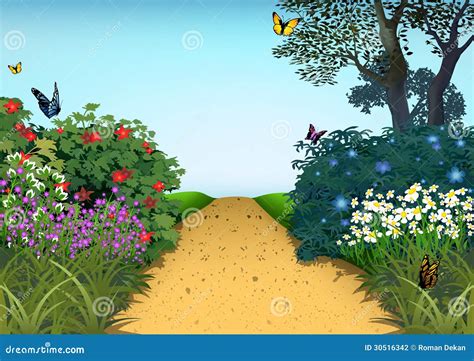 Cartoon Garden With Fruits And Vegetables Vector Illustration | CartoonDealer.com #70985624