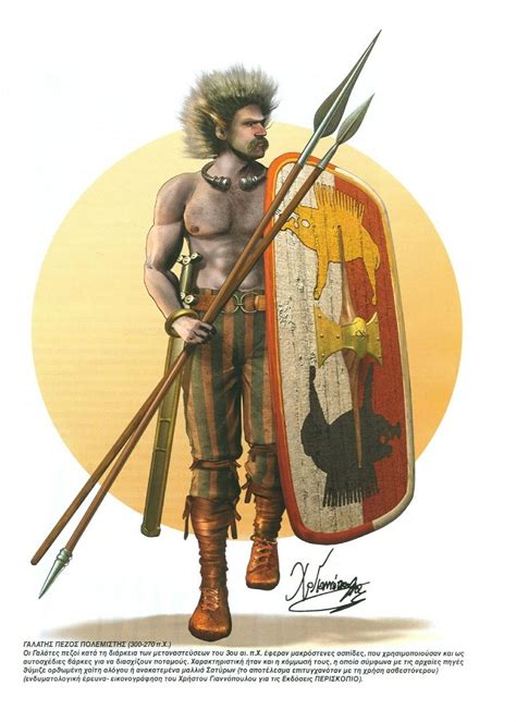 a drawing of a man holding two spears and a shield