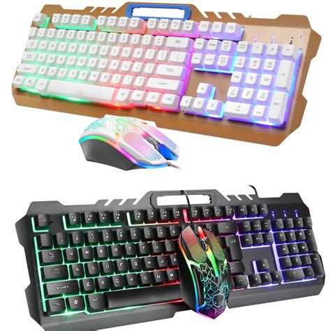 Gaming Keyboard and Mouse Combo Set Rainbow Glow Backlit USB Keyboard RGB LED Keyboard 104 Keys ...