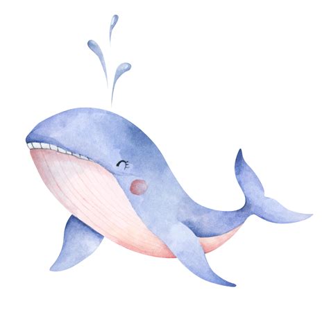 Cute blue whale. Underwater animal art. Watercolor illustration. 11286667 PNG