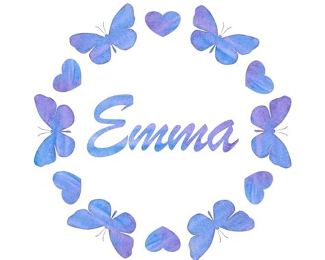 Emma Name Meaning Printable Art. Purple and Blue Butterflies | Etsy