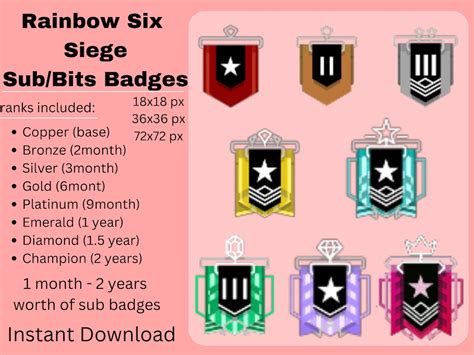 Rainbow Six Siege Ranked Twitch/kick Sub/bits Badges - Etsy