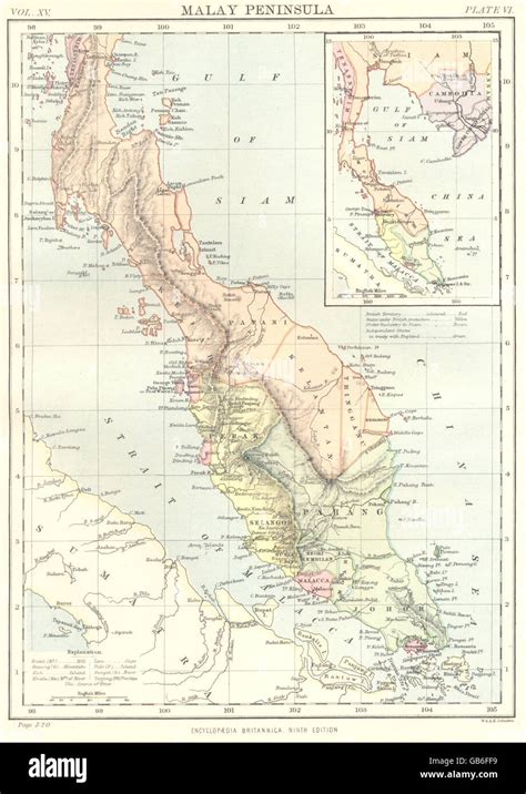 MALAY PENINSULA: Malaysia. States. Singapore; Inset Gulf of Thailand., 1898 map Stock Photo - Alamy