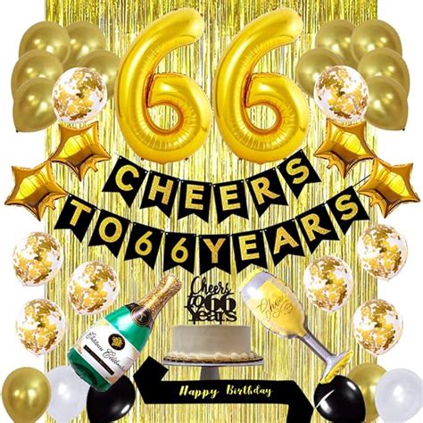 Amazon.com: Gold 66th Birthday Decorations Kit, Cheers to 66 Years Banner Balloons 66th Cake ...