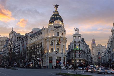 Gran Via - The famous Metropolis building in the corner of Gran Via and Alcalá street in Madrid ...