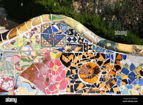 Artistic mosaic in Antoni Gaudi's Park Guell - Barcelona detail Stock Photo - Alamy