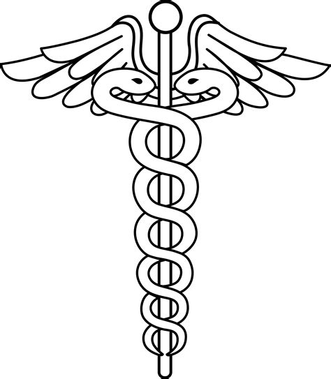 Black and White Line Art of Caduceus - Free Clip Art