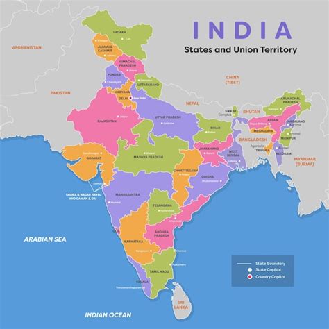 Premium Vector | A map of india with the name of the state of india.