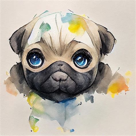 Premium Photo | Pug pug. adorable puppy dog. watercolor illustration with color spots. all dog ...