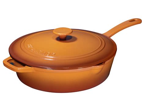 Enameled Cast Iron Skillet Deep Saute Pan with Lid, 12 Inch, Pumpkin ...