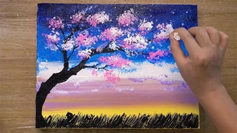 How to paint a Cherry Blossom Tree / Easy Acrylic Painting / Ordinary Objects Art - YouTube