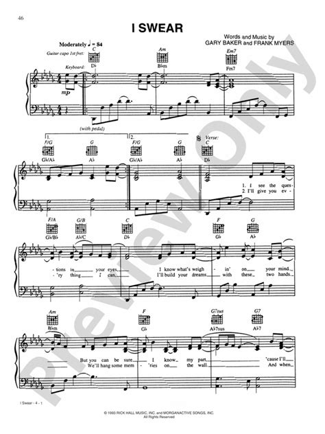 I Swear: Piano/Vocal/Chords: John Montgomery - Digital Sheet Music Download