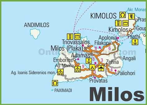 Milos road map - Ontheworldmap.com