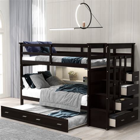 EUROCO Twin over Twin Bunk Bed with Trundle Storage Drawers, Espresso - Walmart.com