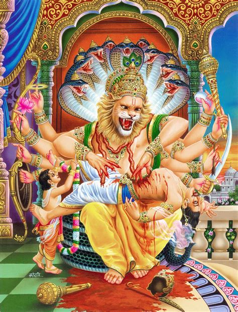 Vishnu as Narasimha Avatar Killing Demon Hiranyakashipu