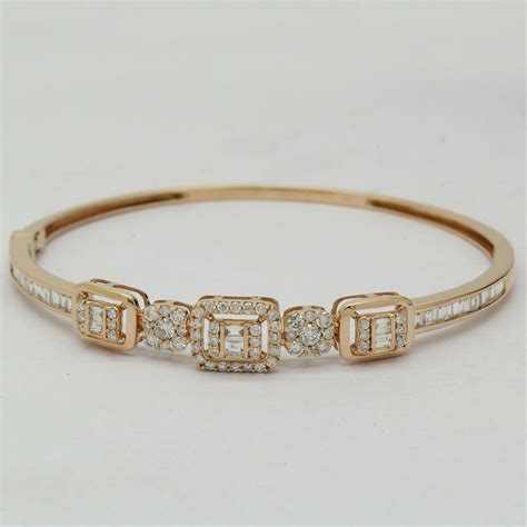 2.00Ct Round & Baguette Diamond 14K Rose Gold Finish Cluster Bangle Bracelet #dazzlingjewels19 # ...