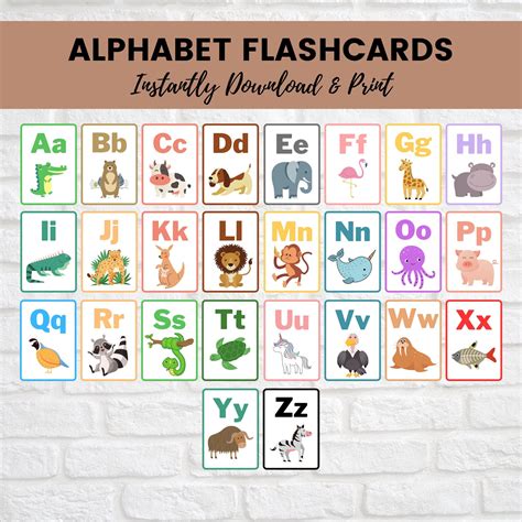 Animal Alphabet Flashcards, Printable Letter Flash Cards, Homeschool, Back to School, Preschool ...