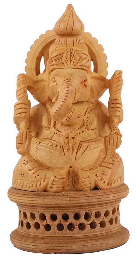 Buy DHYANARSH Wooden Ganesh Idol - Hand Carved Lord Ganesha Wood Sculpture - God of Prosperity ...