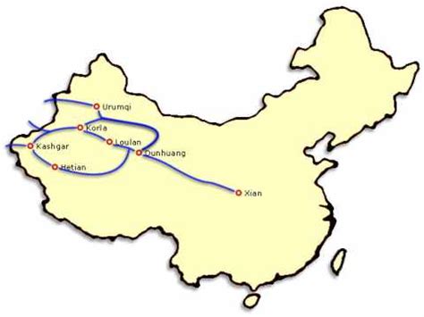 Map of Silk Road in Xinjiang - China Trekking Guide, Route, Map, Photo