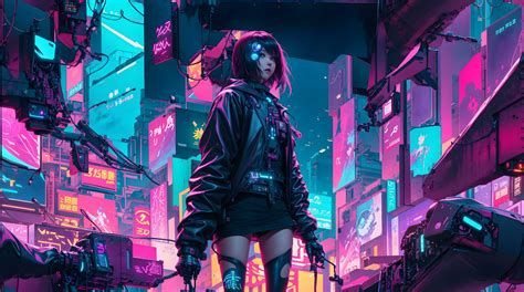 The neon-lit streets of a cyberpunk anime night city with this ...