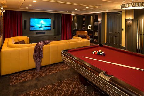 Pool table makes the basement home theater even more entertaining | 10 Awesome Basement Home ...