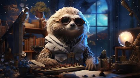 Premium AI Image | Anthropomorphic otter astronomer digital art illustration