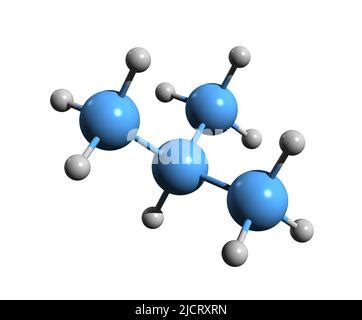 3D image of butane skeletal formula - molecular chemical structure of 2-methylpropane isolated ...