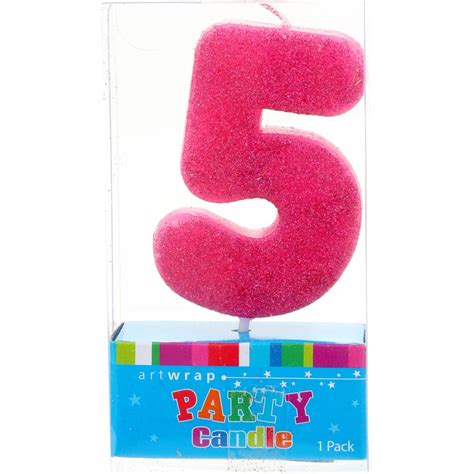 Artwrap Number 5 Glitter Candle - Pink | BIG W