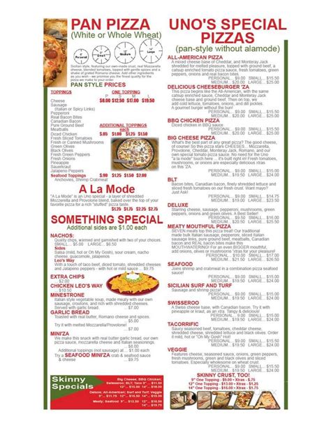 Menu of Pizzeria Uno in Platteville, WI 53818