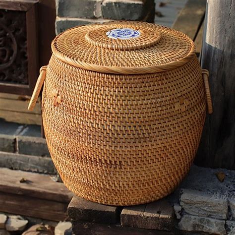 Rattan Weave Round Storage Basket With Lidtea Cake Rattan - Etsy