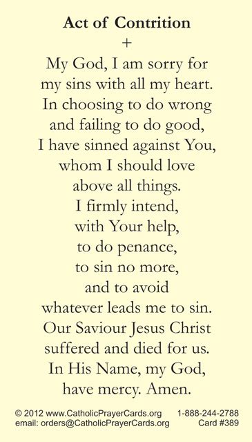 Act of contrition prayer card alternate version – Artofit