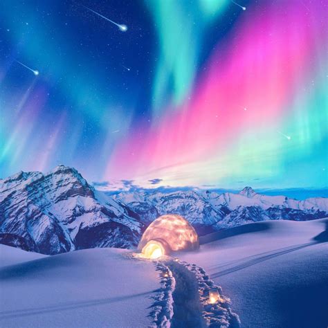 snow winter iceland aurora northern lights iPad Pro Wallpapers Free Download