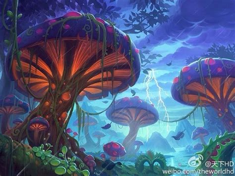 Fantasy Scene with Large Mushrooms