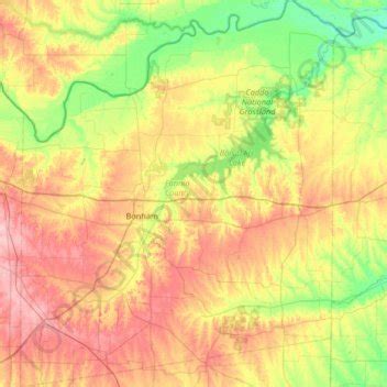 Fannin County topographic map, elevation, relief