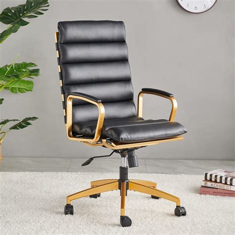 Hioryllks Gold and Black Chair Black and Gold Leather Office Chair Black Leather mid Century ...