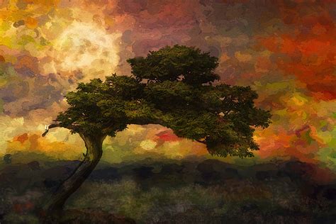 Download Colorful Sky Moon Painting Artistic Tree HD Wallpaper