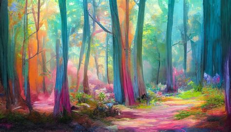 Premium Photo | Colorful forest in pastel