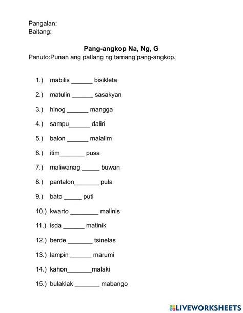 Pang Angkop Na Ng Na At G Worksheet Live Worksheets – NBKomputer