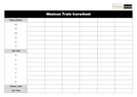 Mexican Train Score Sheet Printable