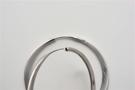 Flat Hoops Earrings, 925 Solid Sterling Silver, Hammered, Grade Elasticity, Gradient Shape ...