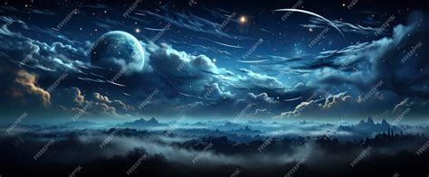 Premium Photo | Night Panorama Firmament Stars Milky Way Background Banner HD