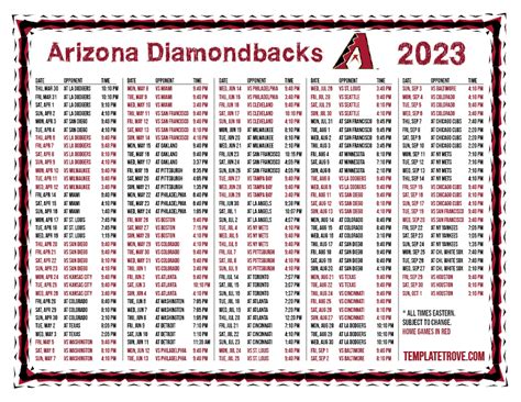 Trending 495sqx: Arizona Diamondbacks Schedule 2023 Printable